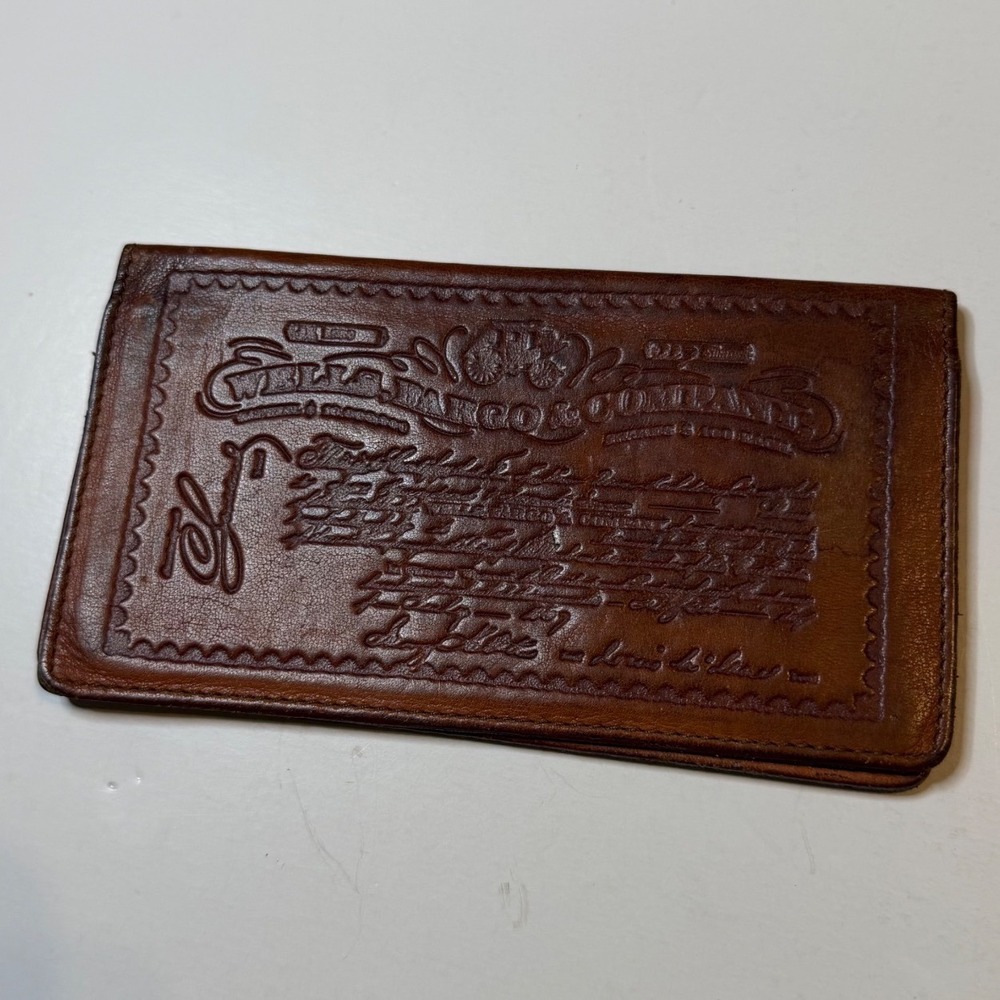 Vintage Wells Fargo Checkbook Cover  OS Brown Embossed Leather Western